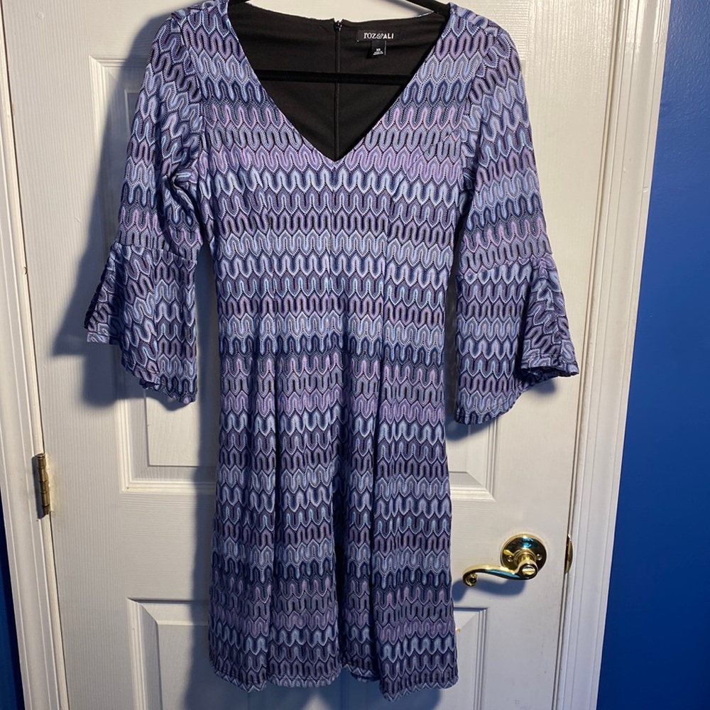 Roz & Ali Split Bell Sleeve Purple Dress XS